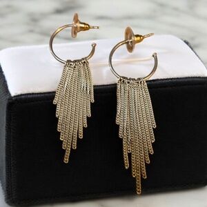 * hoop earrings fringe long dangle silver tone chain style open hoop disco